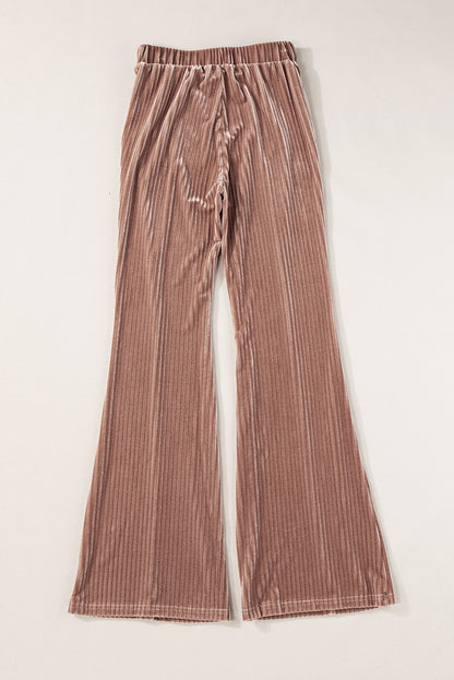 Chestnut Solid Color High Waist Flare Corduroy Pants