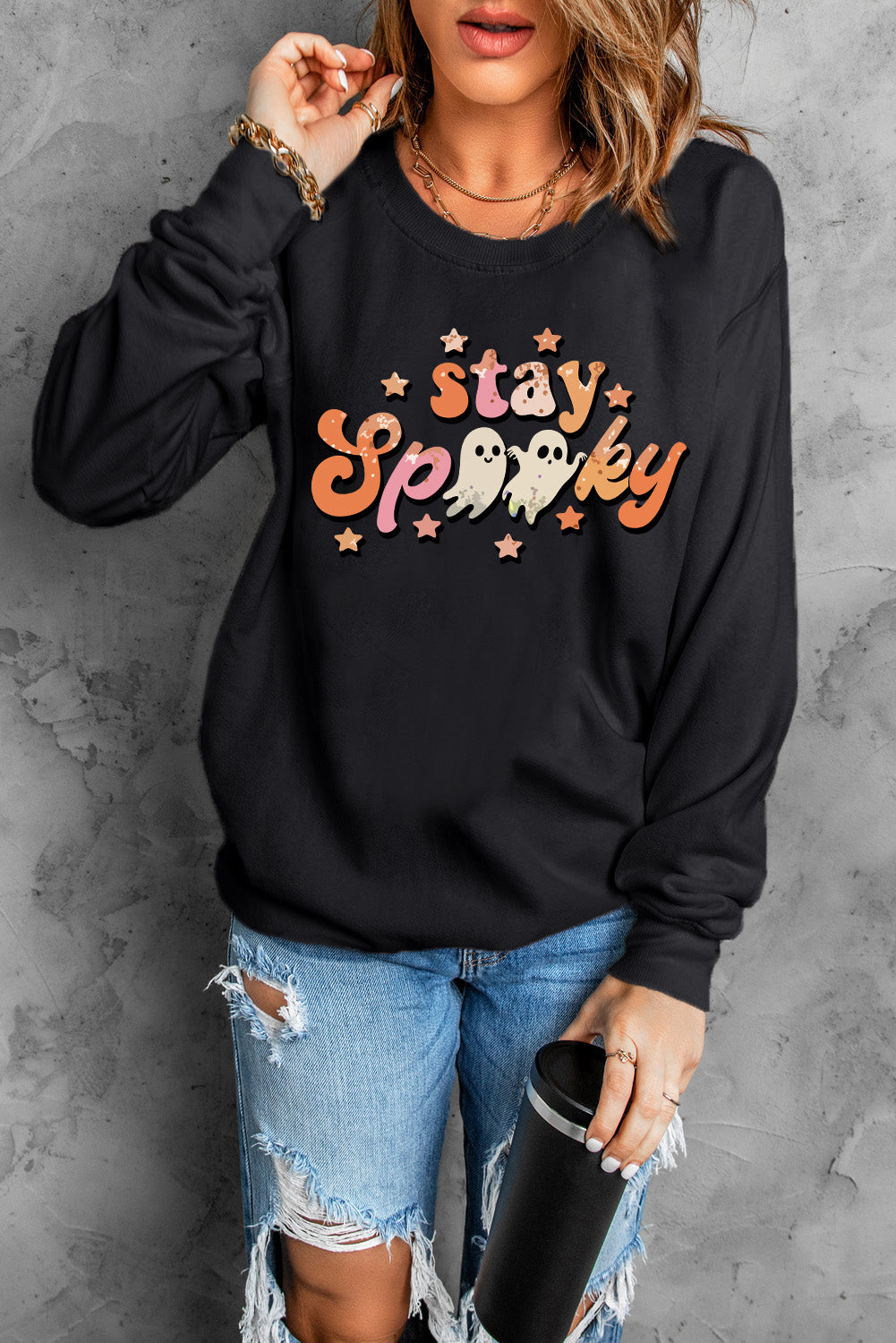 Pink MERRY Alphabet Print Loose Fit Christmas Sweatshirt