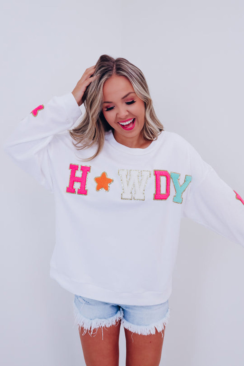 Black Glitter Howdy Patch Graphic Casual Sweatshirt