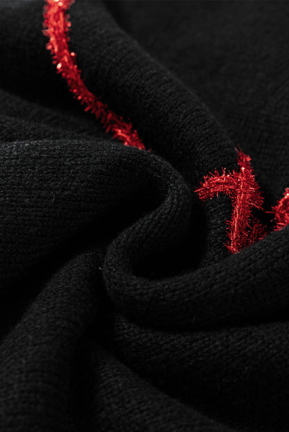 Black Holly Jolly Round Neck Casual Sweater