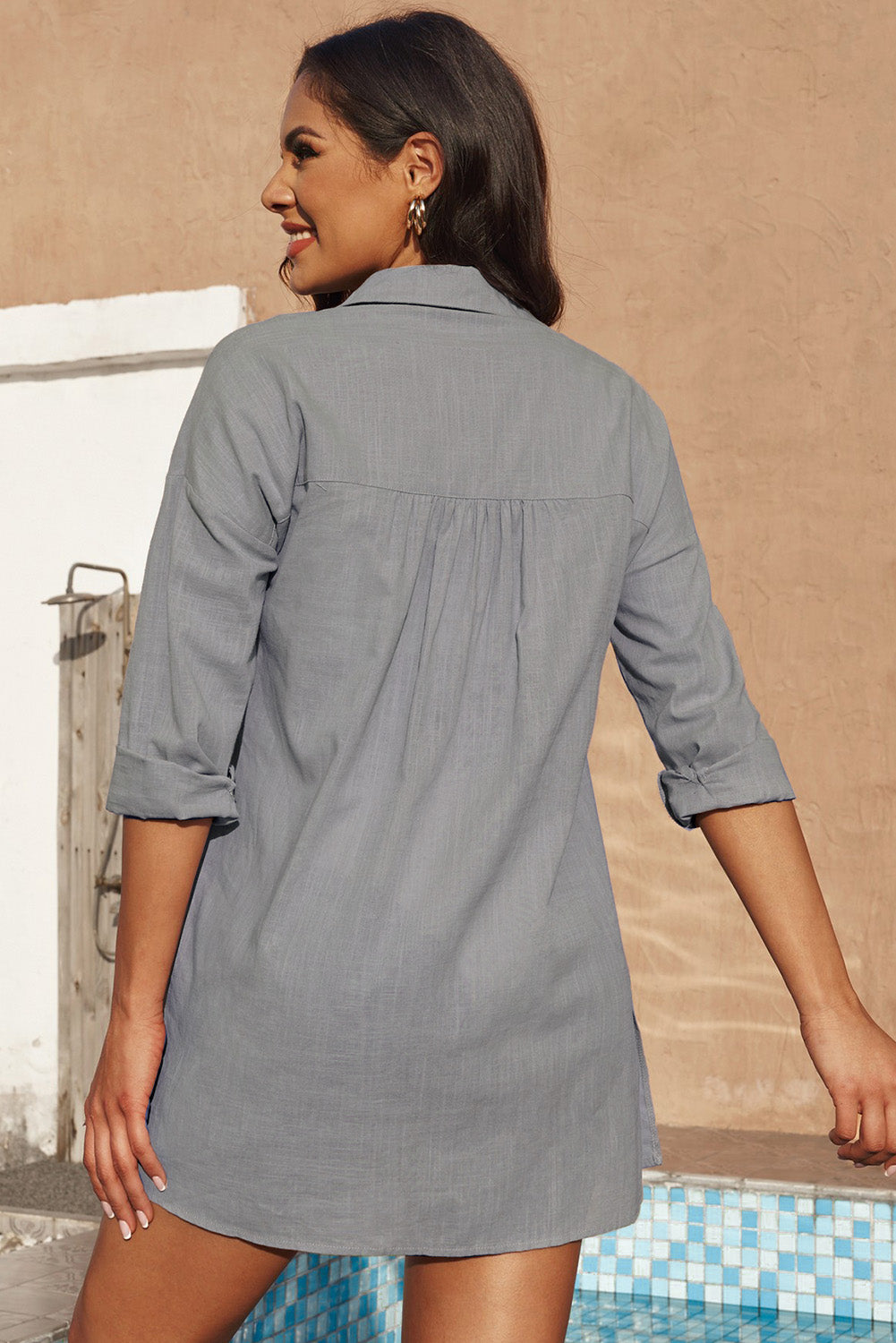White Lightweight Shirt Style Beach Cover Up