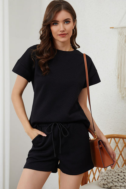 Black Ultra Loose Textured 2pcs Slouchy Outfit