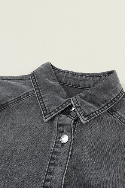 Gray Sequin Nutcracker Graphic Long Sleeve Shirt Denim Dress
