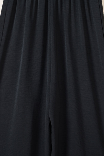 Black Smocked Square Neck Long Sleeve Wide Leg Jumpsuit