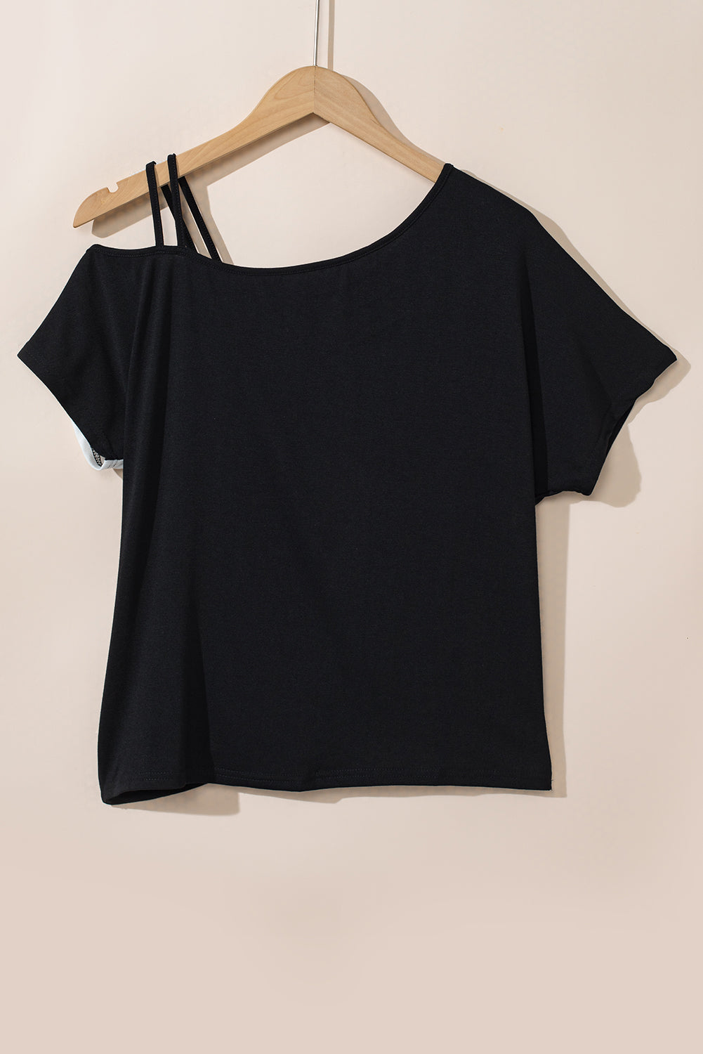 Black Asymmetric Strappy Cold Shoulder Long Sleeve Top
