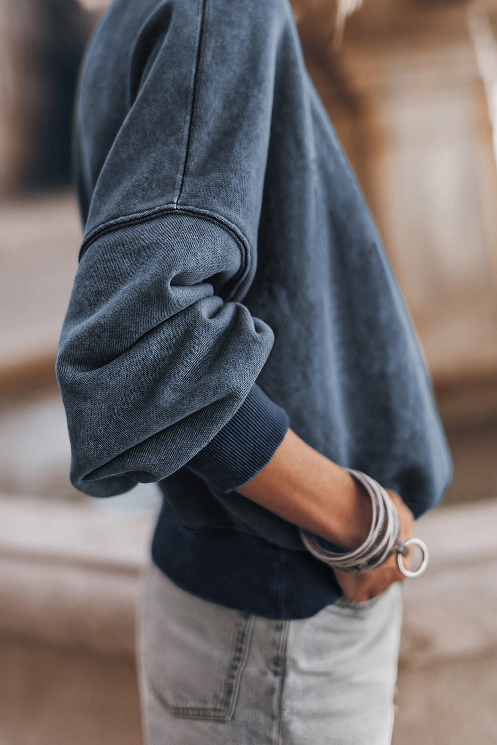 Green Drop Shoulder Crew Neck Pullover Sweatshirt