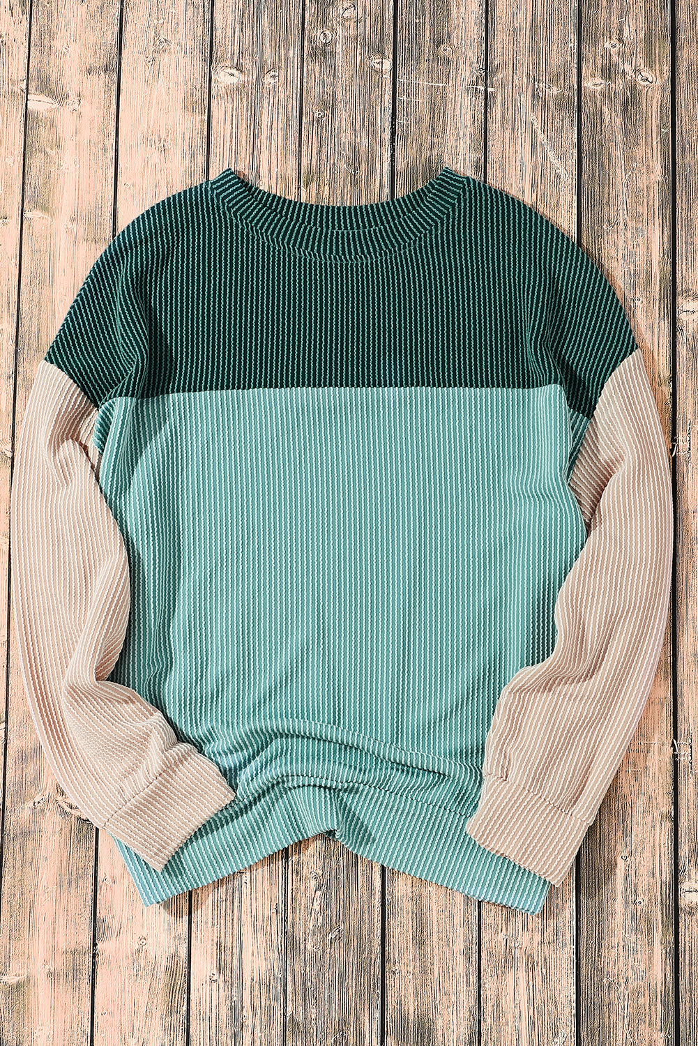 Mineral Red Plus Size Ribbed Colorblock Long Sleeve Top
