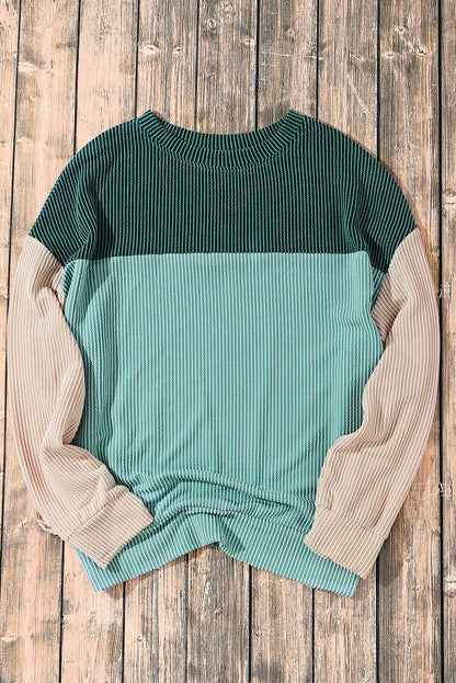 Mineral Red Plus Size Ribbed Colorblock Long Sleeve Top
