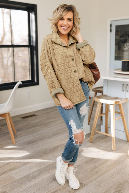 Coffee Solid Color Quilted Kangaroo Pocket Hoodie