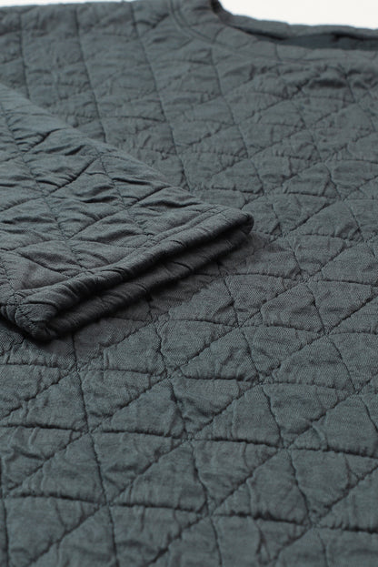 Coffee Solid Color Quilted Kangaroo Pocket Hoodie