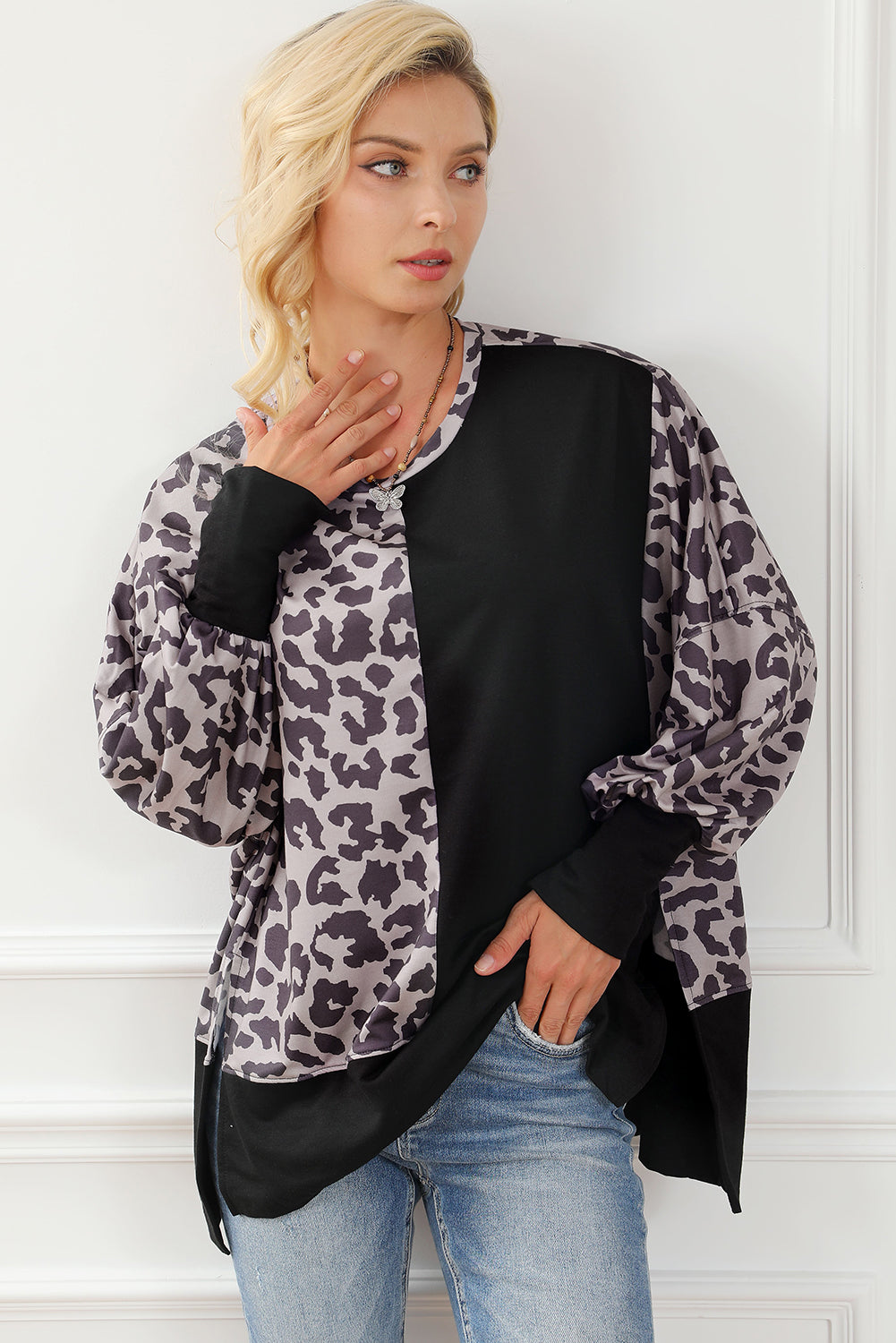 Black Merry Christmas Leopard Trees Graphic Sweatshirt