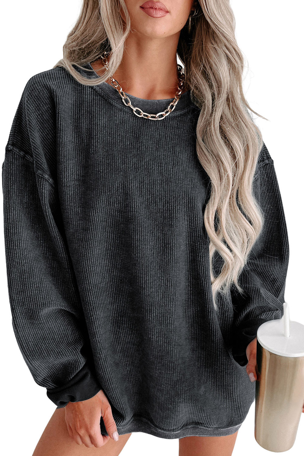 Black Christmas Neon Nutcrackers Mineral Wash Corded Sweatshirt