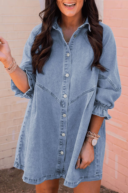 Gray Sequin Nutcracker Graphic Long Sleeve Shirt Denim Dress