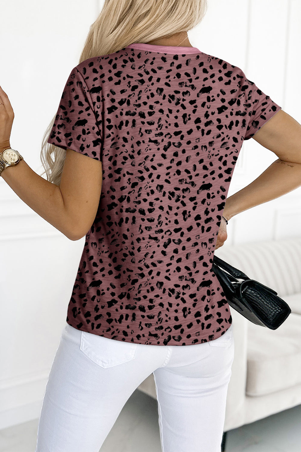 Animal Spotted Print Round Neck Long Sleeve Top
