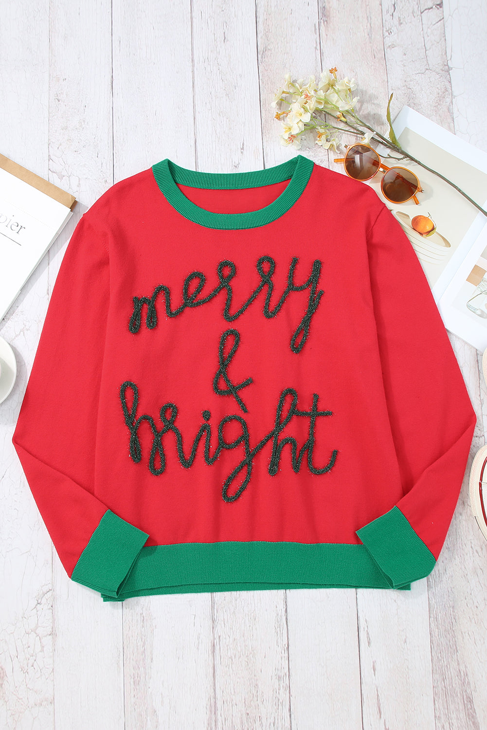 Black Holly Jolly Round Neck Casual Sweater