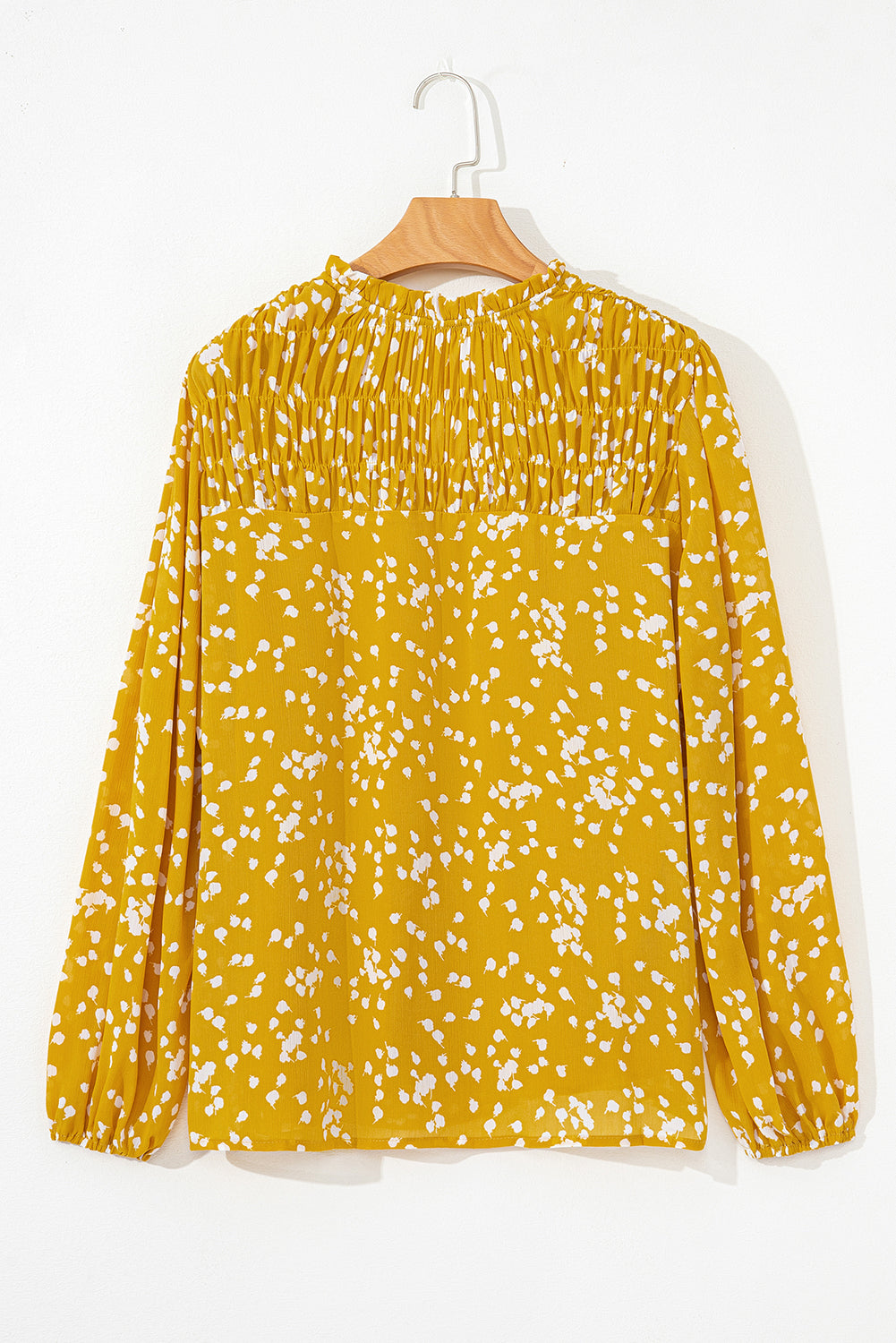 Yellow Split Neck Fall Printed Crinkled Blouse