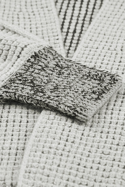 Gray Plaid Knitted Long Open Front Cardigan