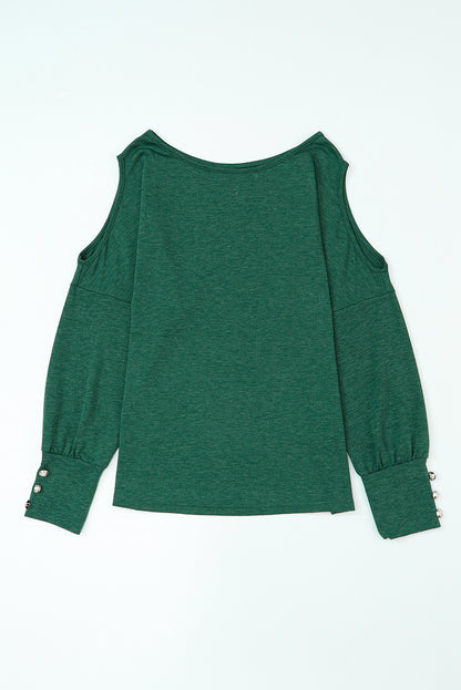 Black Asymmetrical Cut Out Buttoned Long Sleeve Top
