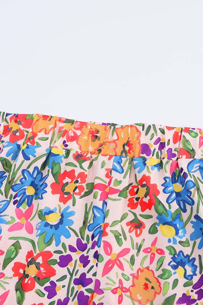 Multicolor Long Floral Print Short Sleeve Holiday Dress