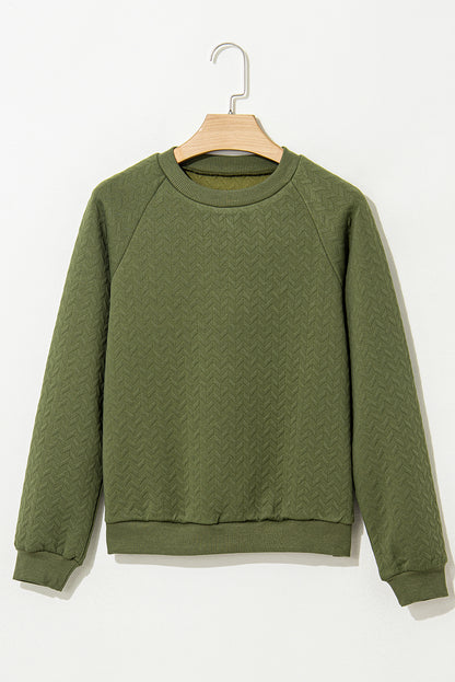Black Solid Textured Raglan Sleeve Pullover Sweatshirt