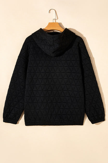 Coffee Solid Color Quilted Kangaroo Pocket Hoodie