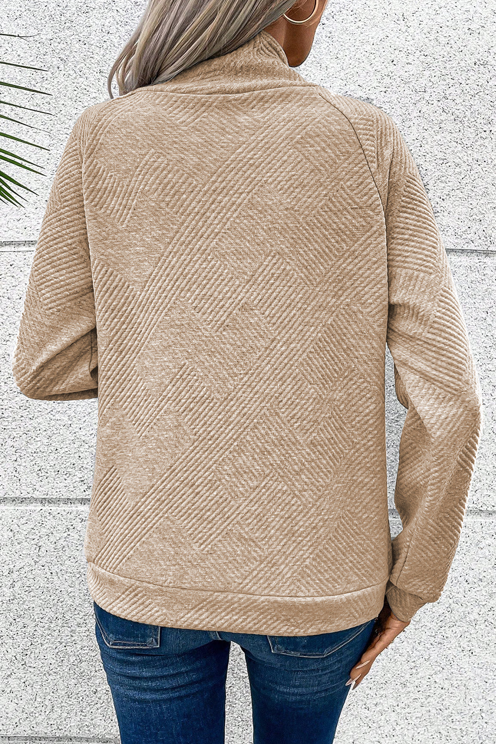 Light Grey Textured Knit Buttoned Kangaroo Pocket Sweatshirt