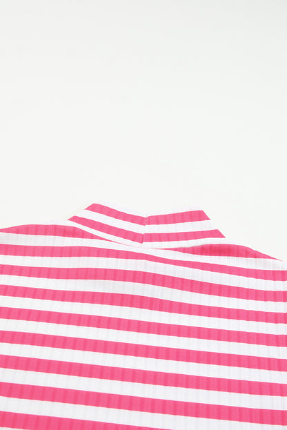 Black Striped Print Textured Knit Long Sleeve Tee