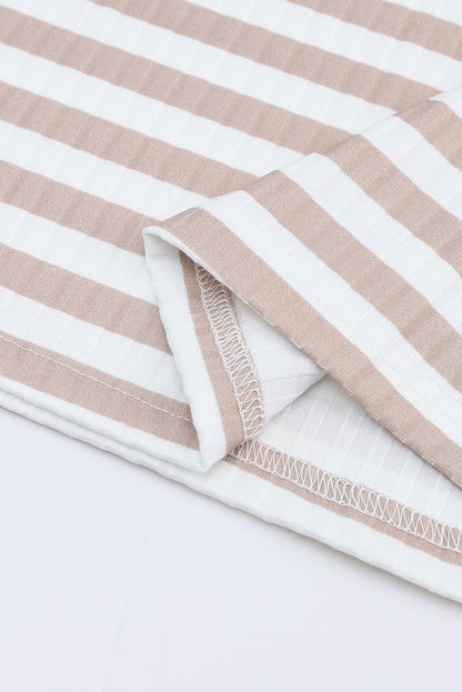 Black Striped Print Textured Knit Long Sleeve Tee