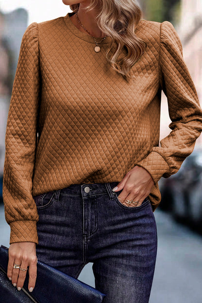 Black Solid Half Zipper Quilted Pullover Sweatshirt