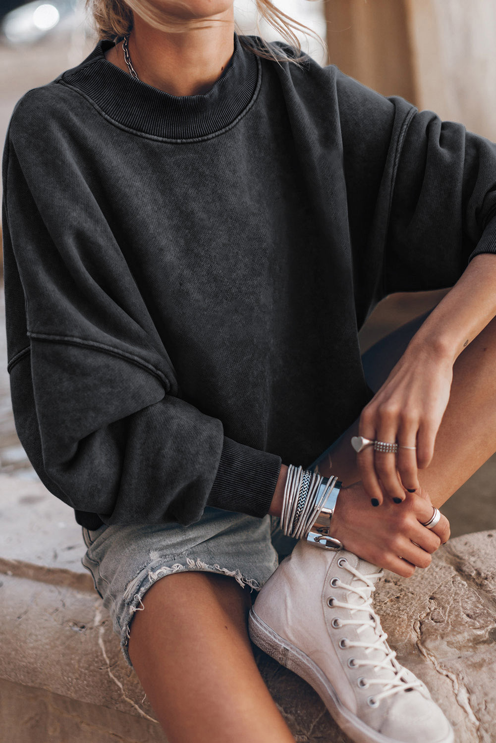 Green Drop Shoulder Crew Neck Pullover Sweatshirt