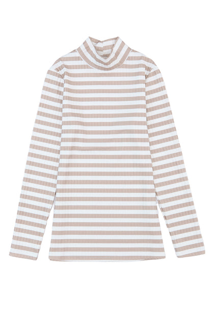 Black Striped Print Textured Knit Long Sleeve Tee