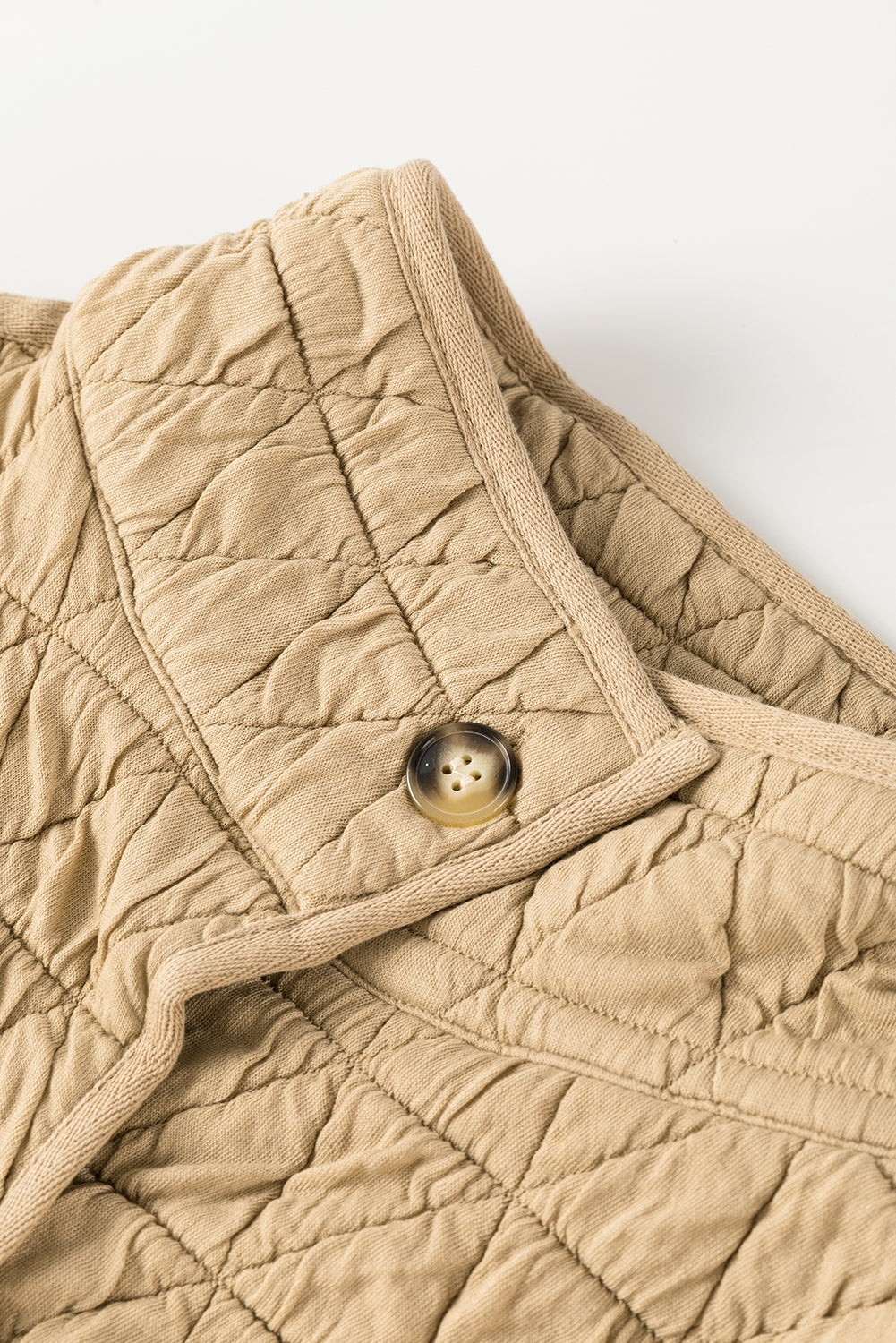 Coffee Solid Color Quilted Kangaroo Pocket Hoodie