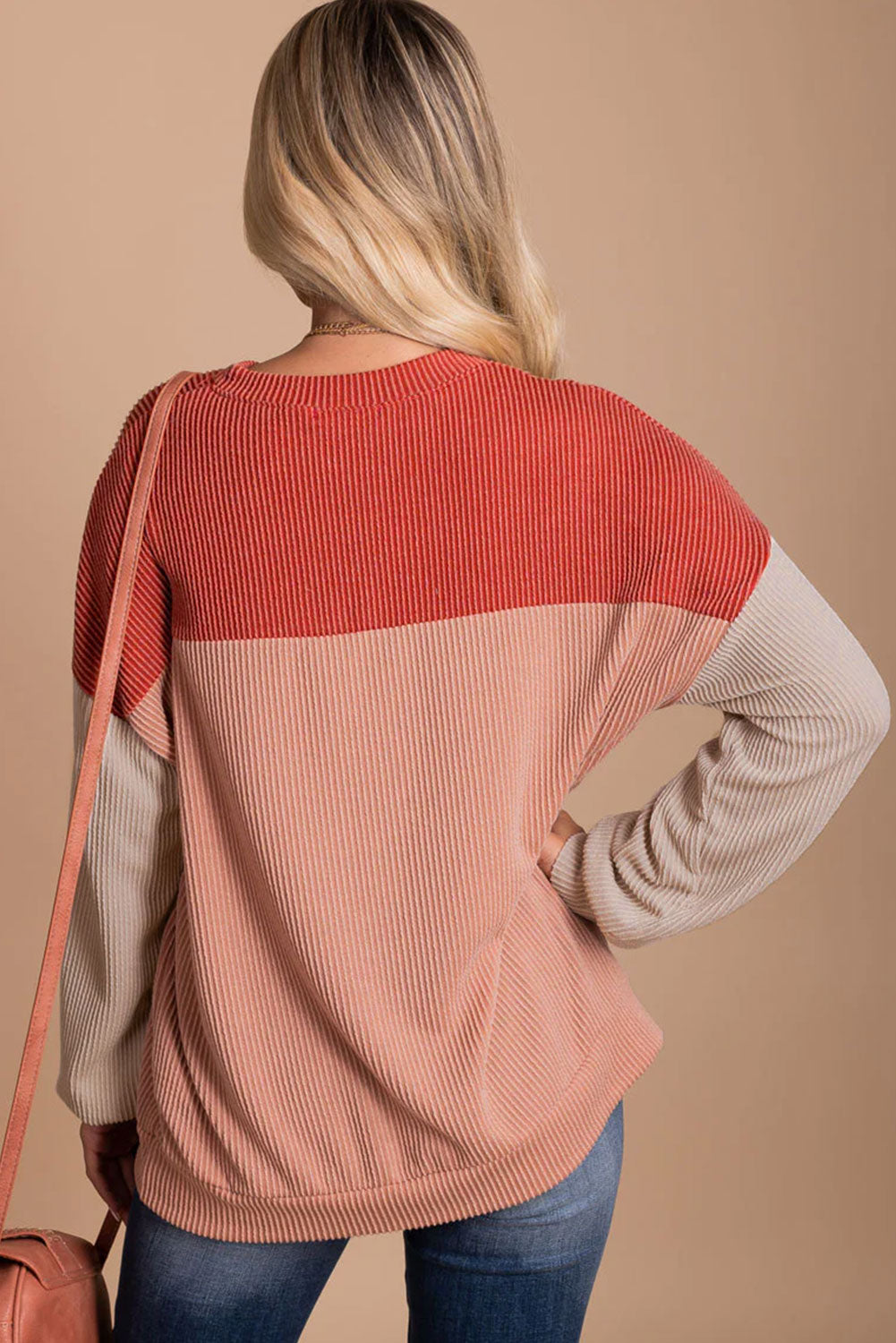 Mineral Red Plus Size Ribbed Colorblock Long Sleeve Top