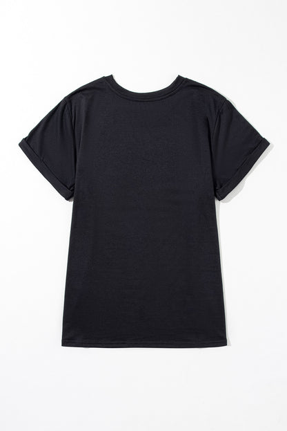 Black Solid Color Crew Neck Tee