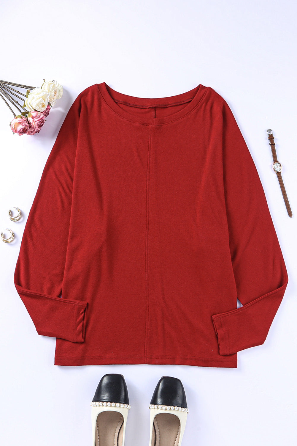 Red Sequined Christmas Favor Sleeve Casual Pullover