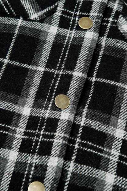 Orange Plaid Pattern Sherpa Lined Hooded Shacket