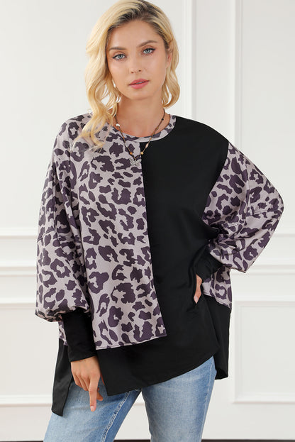 Black Merry Christmas Leopard Trees Graphic Sweatshirt